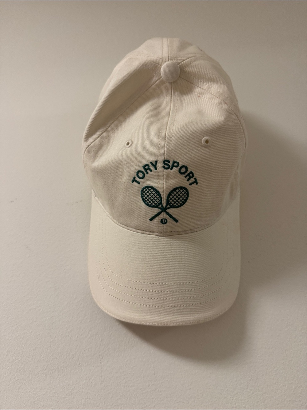 Tory Sport Cream Baseball Cap with Green Tennis Logo
